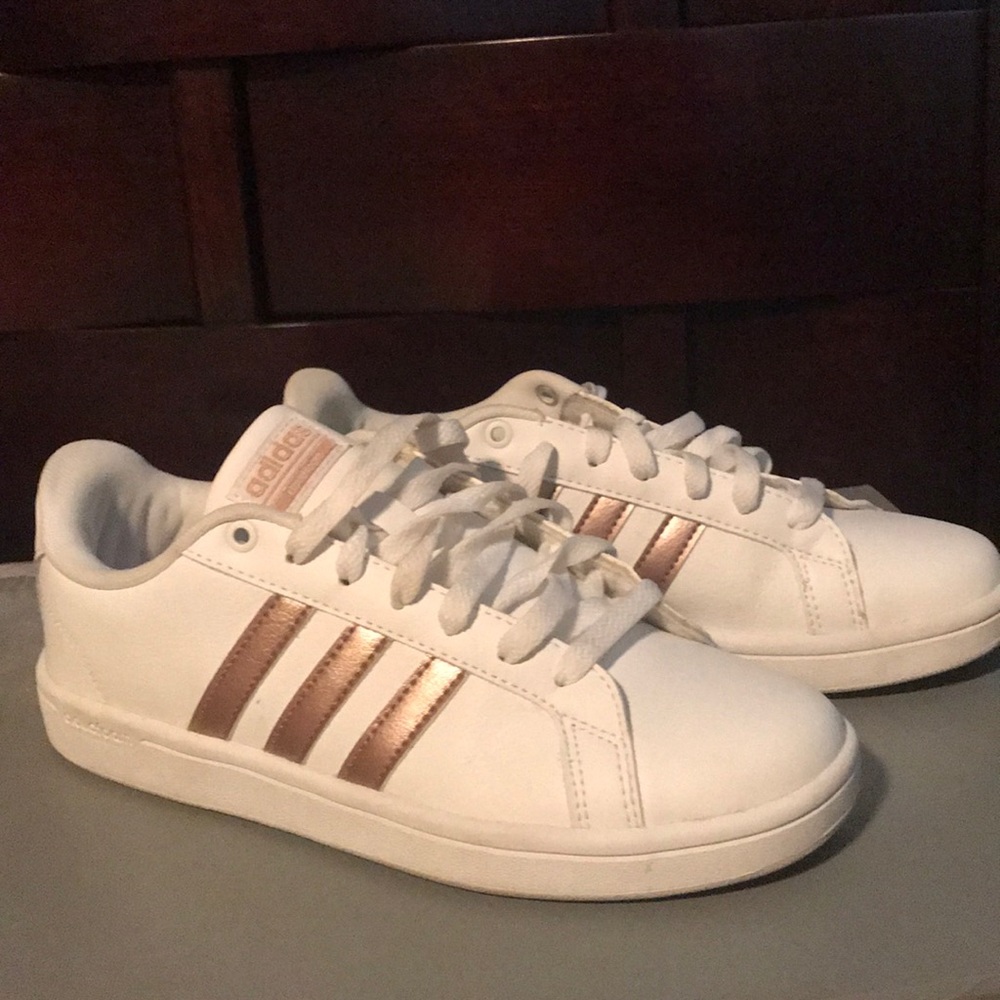 Adidas rose gold cloudfoam stripe sneaker